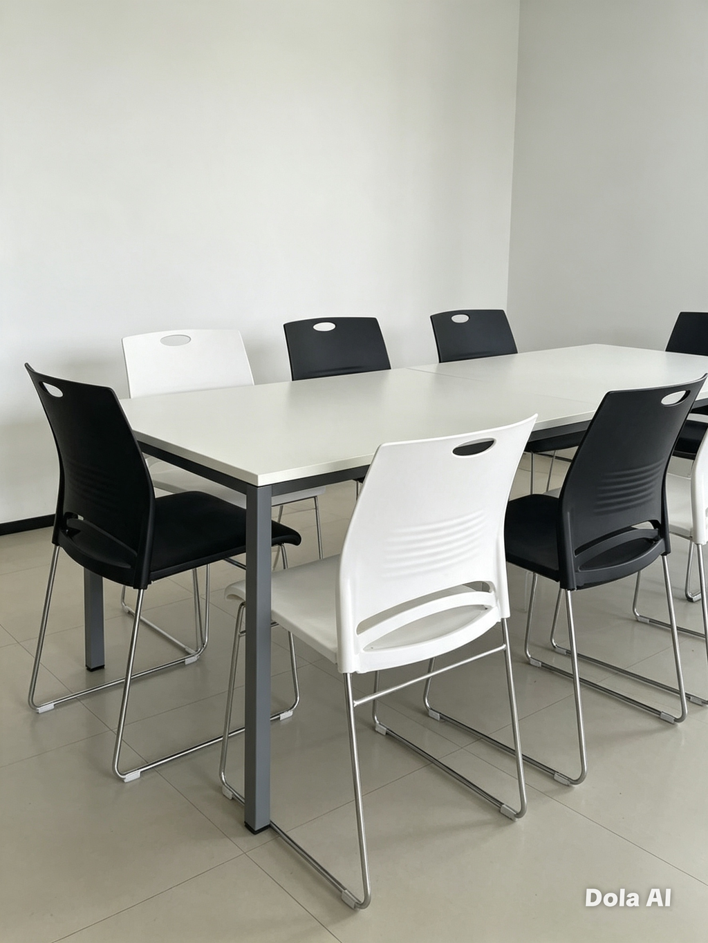 Plastic Cantilever Stackable Chair — Black & White, No Wheels