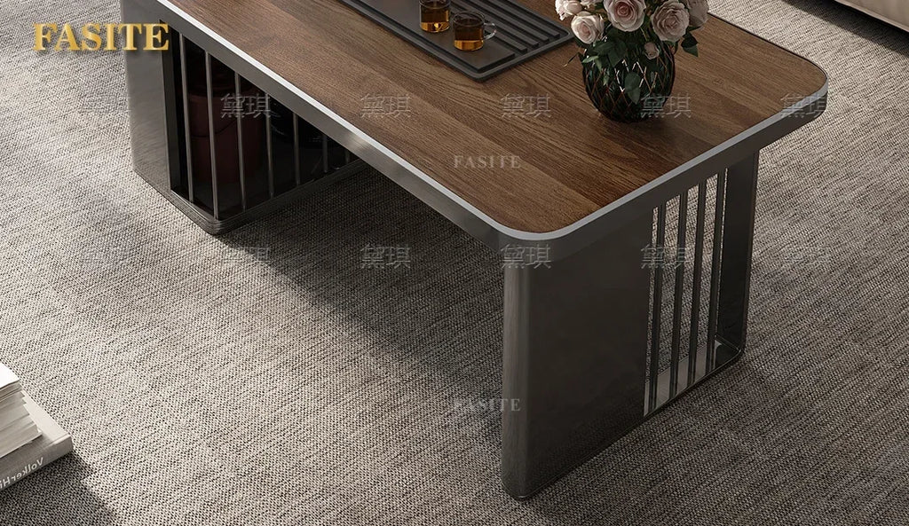 Light luxury wood grain rock slab multi-functional tea table