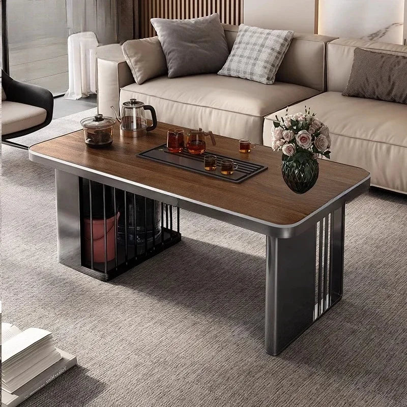 Light luxury wood grain rock slab multi-functional tea table