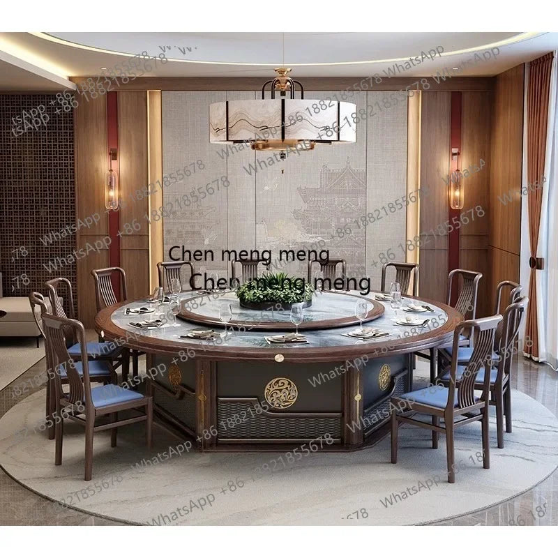 X  Hotel electric, large round table new Chinese solid wood slate, restaurant, dining table