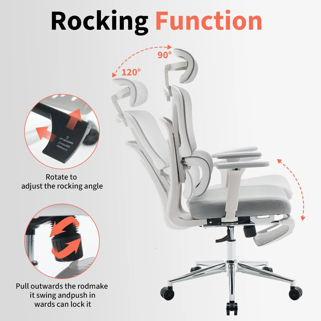 Ergonomic Mesh Office Chair High Back Adjustable Lumbar Support 3D Armrest Headrest Footrest Swivel Chair for Office Home Gaming