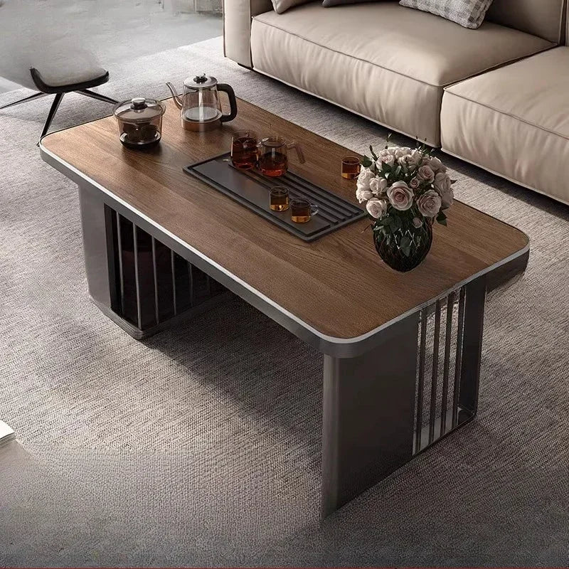 Light luxury wood grain rock slab multi-functional tea table