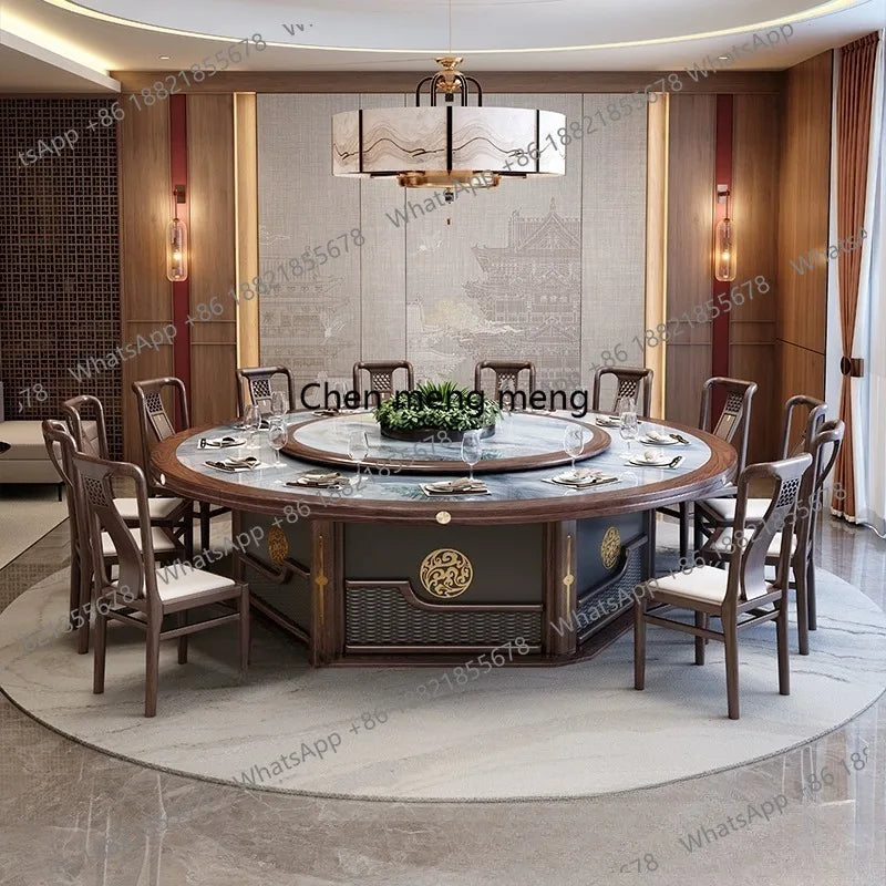 X  Hotel electric, large round table new Chinese solid wood slate, restaurant, dining table