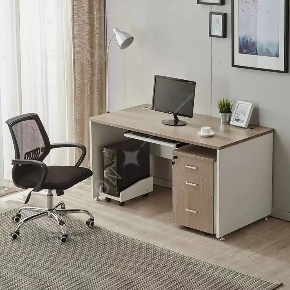 Modern Simple Wooden Single Office Computer Desk with Drawer Storage Cabinet Combination for Home Office