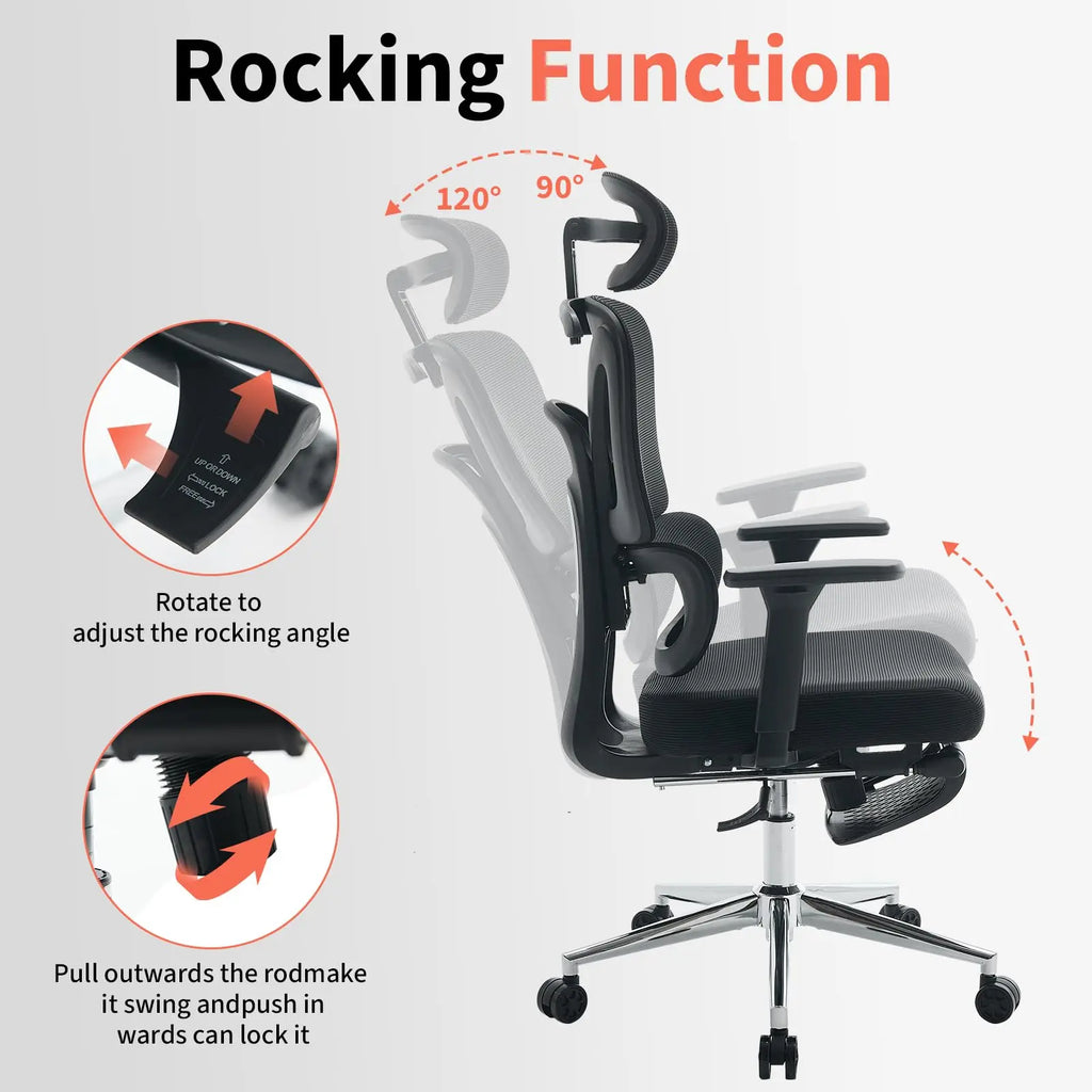 Ergonomic Mesh Office Chair High Back Adjustable Lumbar Support 3D Armrest Headrest Footrest Swivel Chair for Office Home Gaming