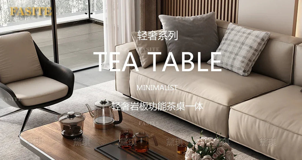 Light luxury wood grain rock slab multi-functional tea table