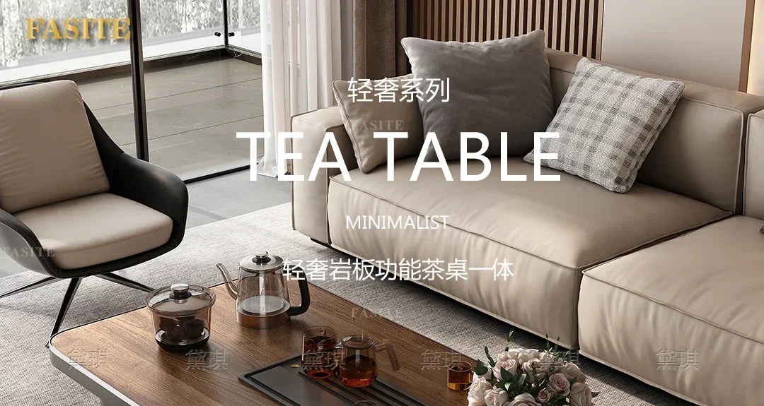 Light luxury wood grain rock slab multi-functional tea table