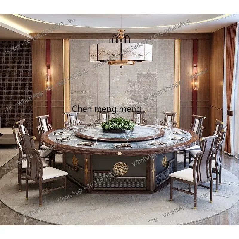 X  Hotel electric, large round table new Chinese solid wood slate, restaurant, dining table