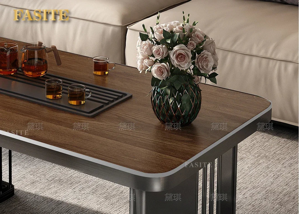 Light luxury wood grain rock slab multi-functional tea table