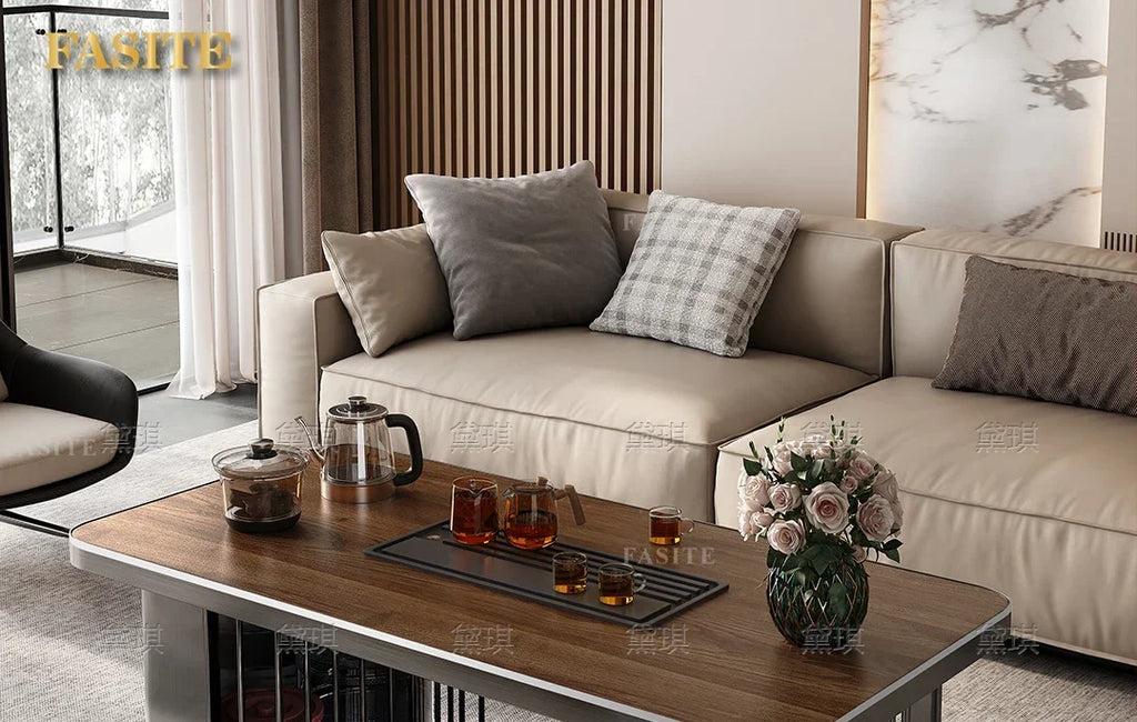 Light luxury wood grain rock slab multi-functional tea table
