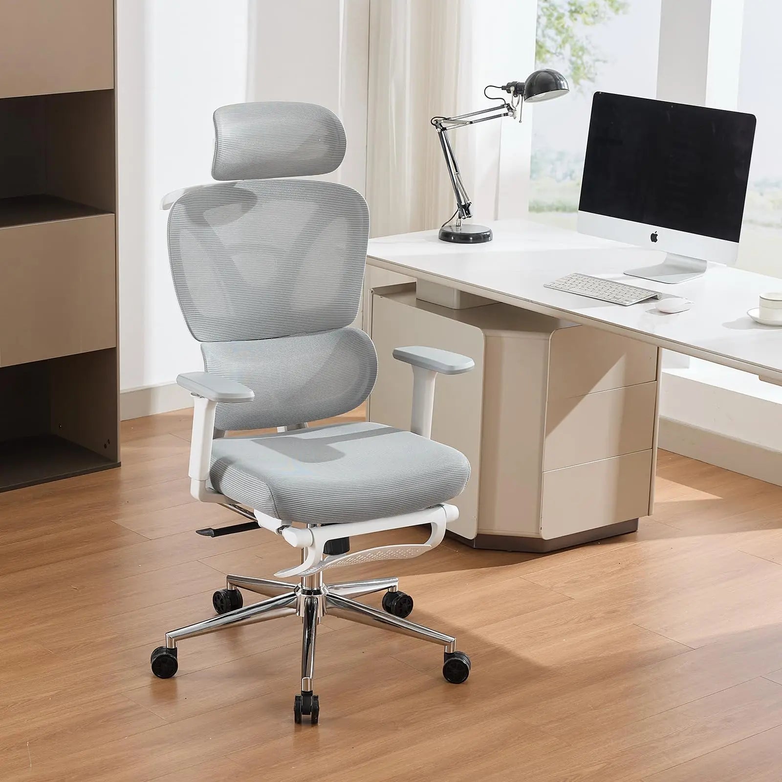 Ergonomic Mesh Office Chair High Back Adjustable Lumbar Support 3D Armrest Headrest Footrest Swivel Chair for Office Home Gaming