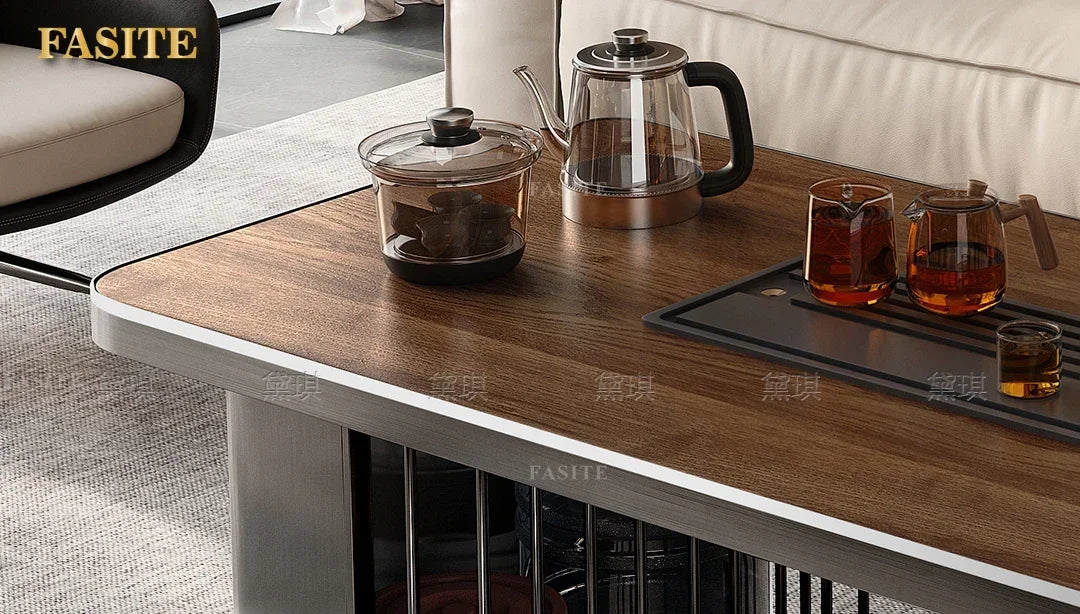 Light luxury wood grain rock slab multi-functional tea table