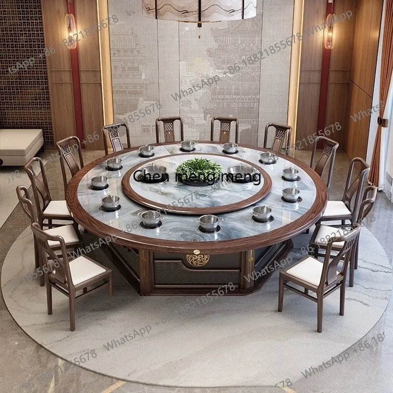 X  Hotel electric, large round table new Chinese solid wood slate, restaurant, dining table