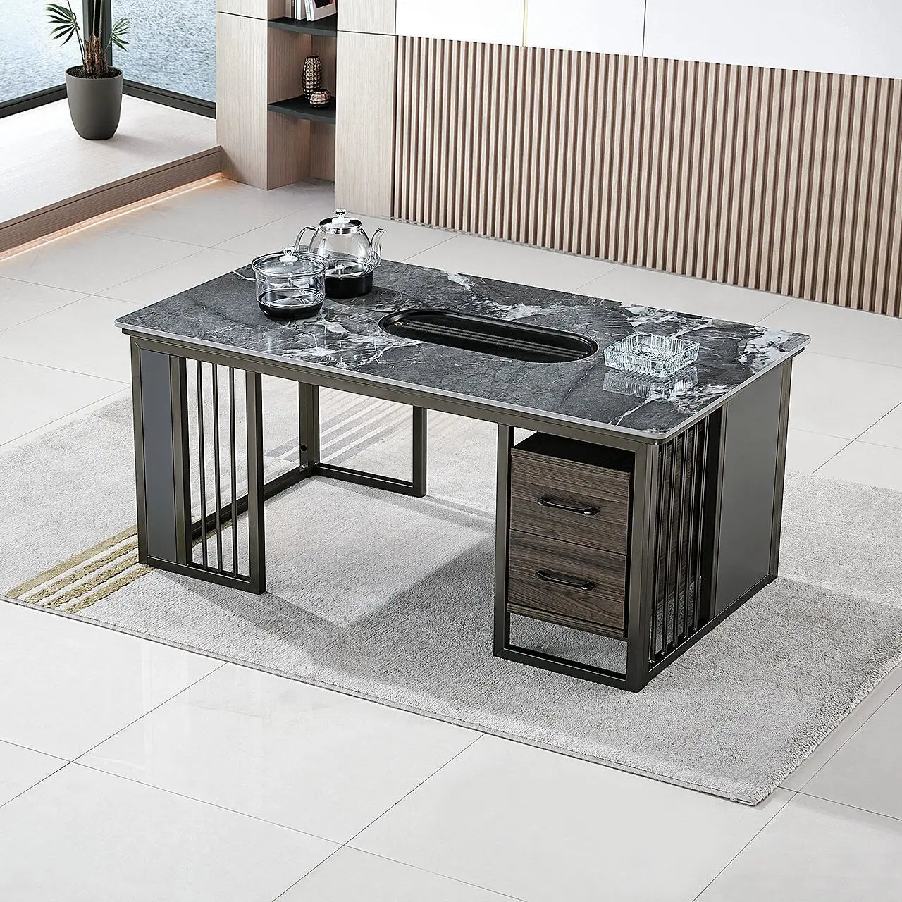 Modern business small apartment office reception tea table living room home affordable simple rock slab kung fu tea table set