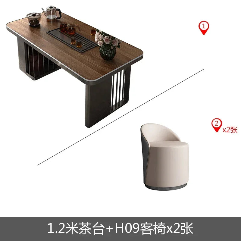 Light luxury wood grain rock slab multi-functional tea table