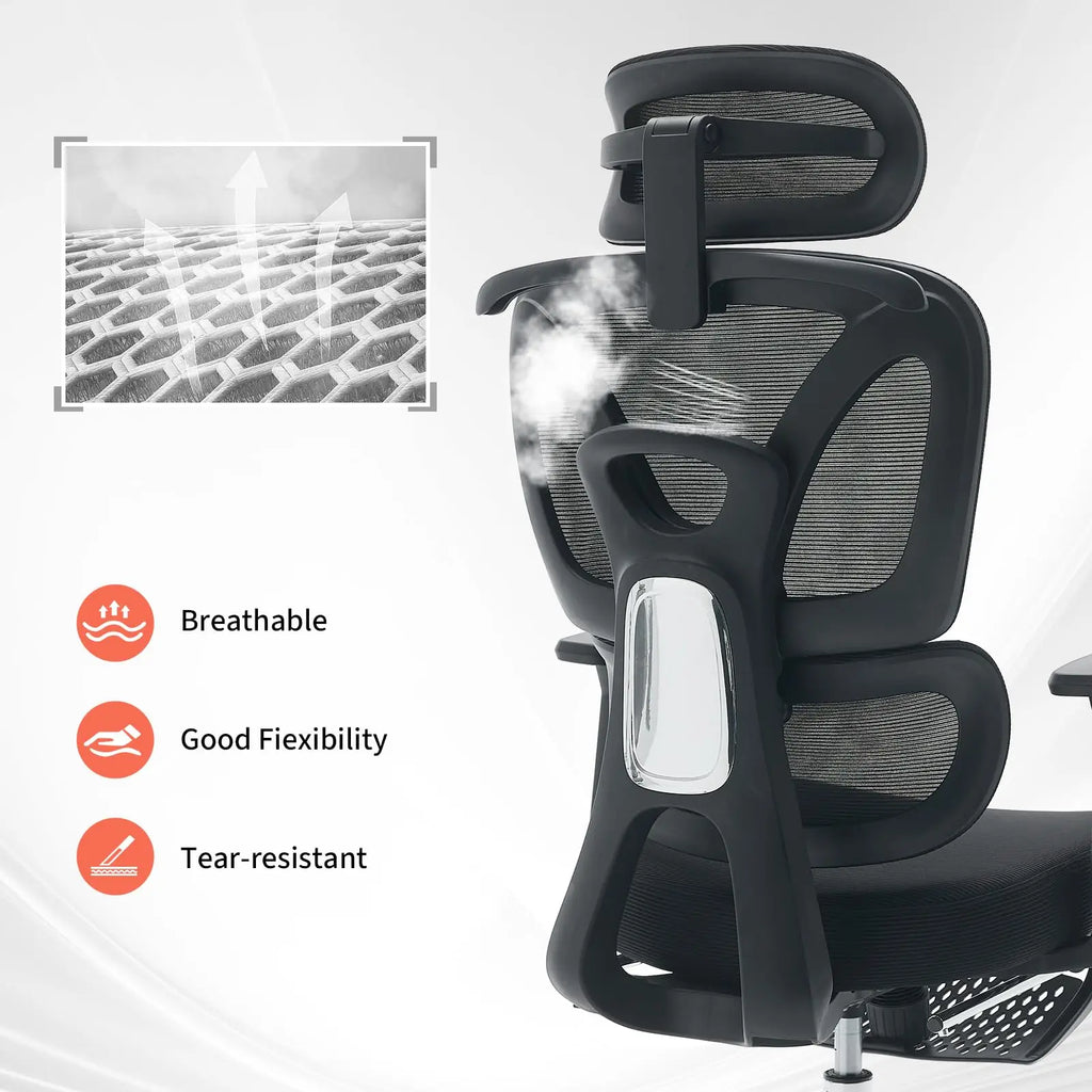 Ergonomic Mesh Office Chair High Back Adjustable Lumbar Support 3D Armrest Headrest Footrest Swivel Chair for Office Home Gaming