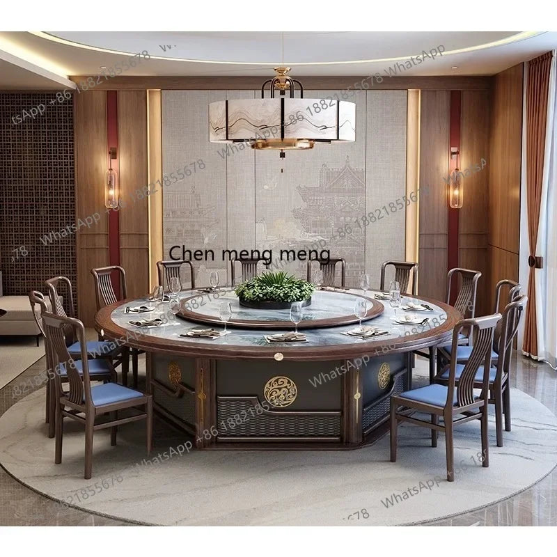 X  Hotel electric, large round table new Chinese solid wood slate, restaurant, dining table