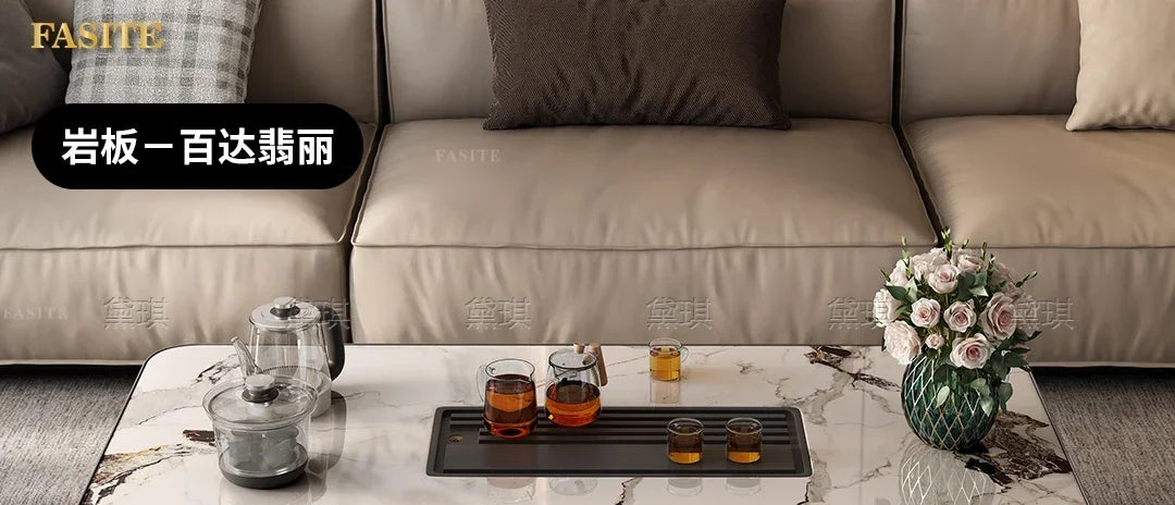 Light luxury wood grain rock slab multi-functional tea table