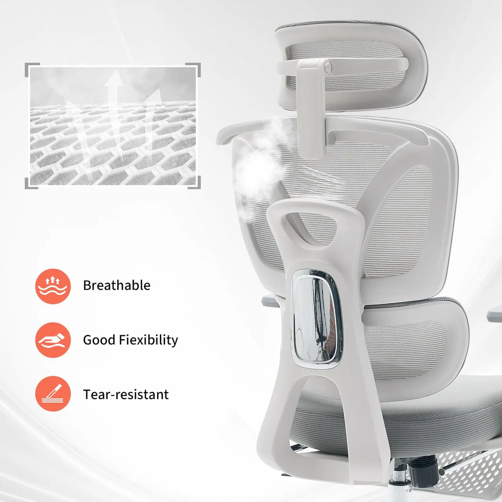 Ergonomic Mesh Office Chair High Back Adjustable Lumbar Support 3D Armrest Headrest Footrest Swivel Chair for Office Home Gaming