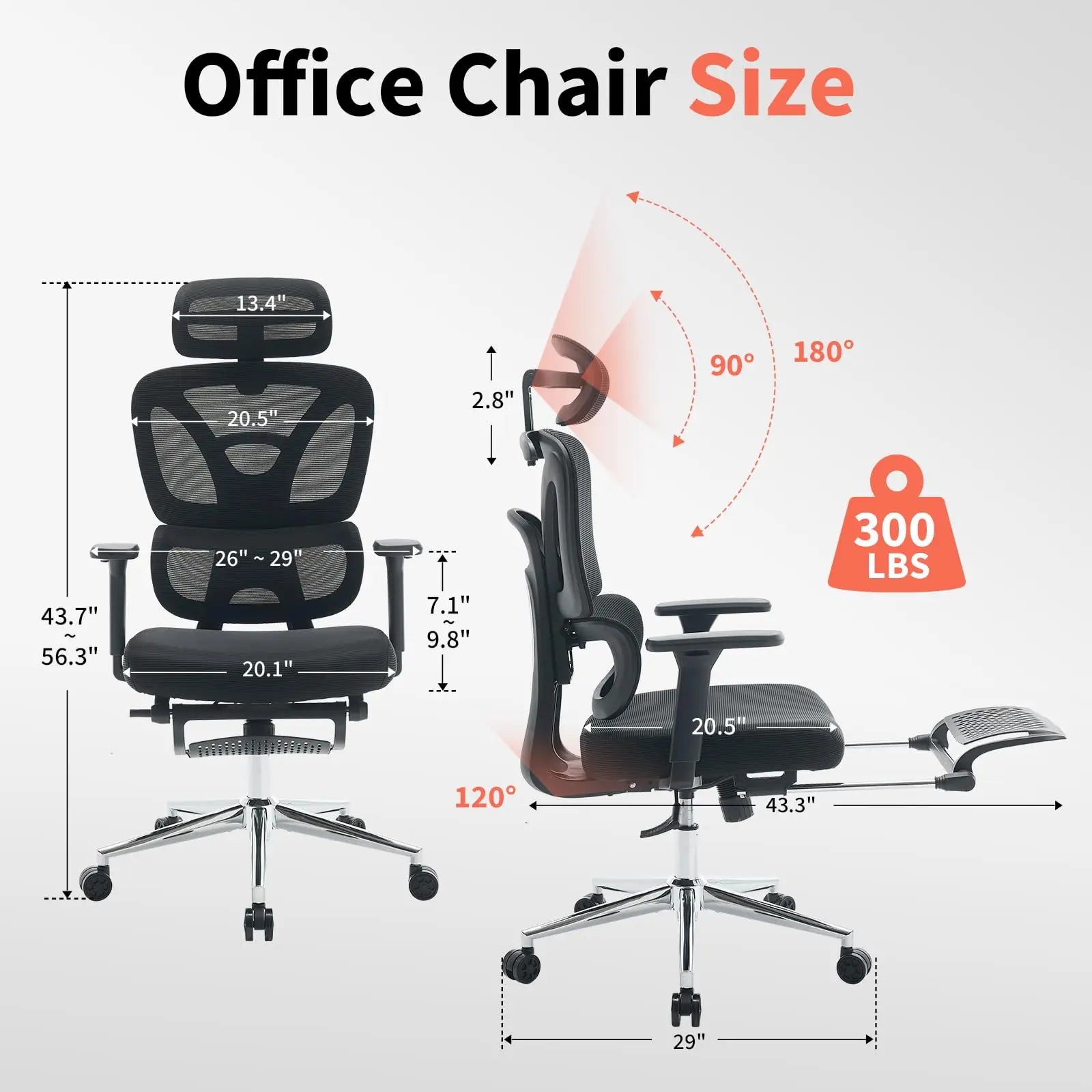 Ergonomic Mesh Office Chair High Back Adjustable Lumbar Support 3D Armrest Headrest Footrest Swivel Chair for Office Home Gaming