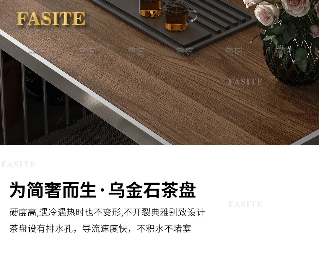 Light luxury wood grain rock slab multi-functional tea table