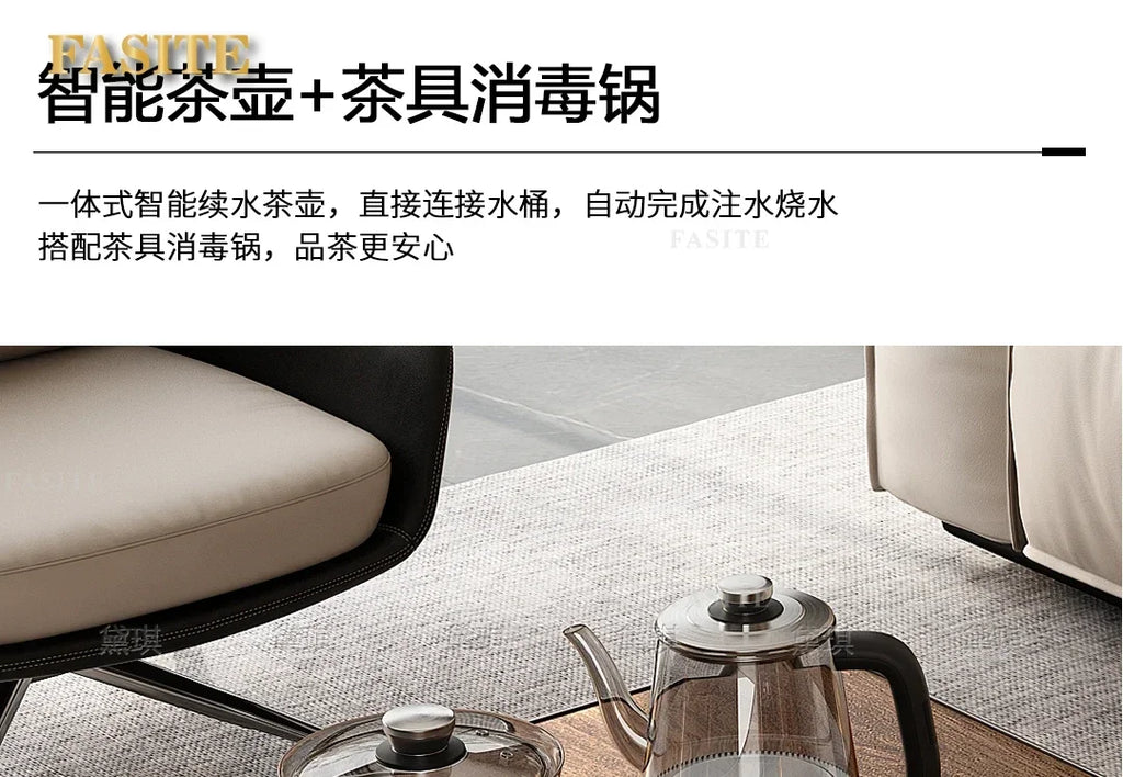 Light luxury wood grain rock slab multi-functional tea table