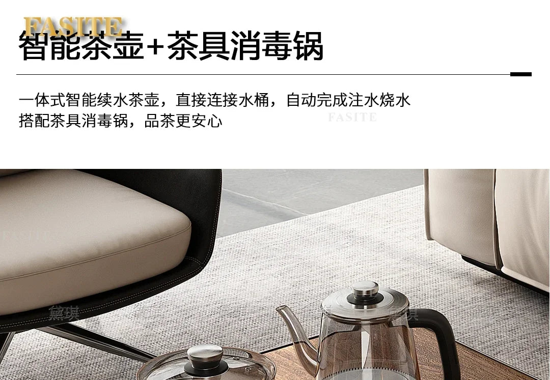 Light luxury wood grain rock slab multi-functional tea table