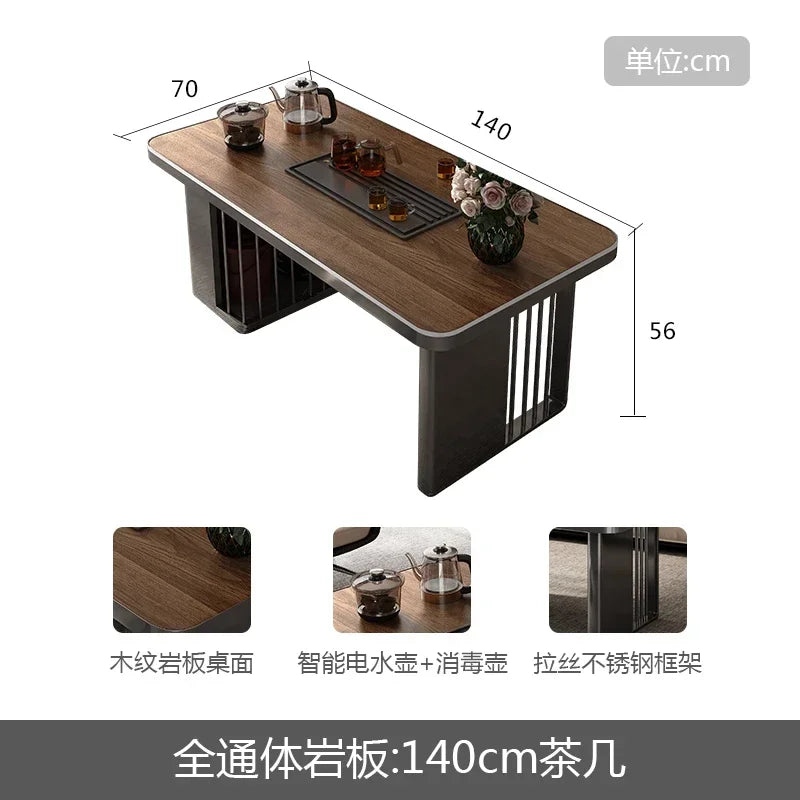Light luxury wood grain rock slab multi-functional tea table