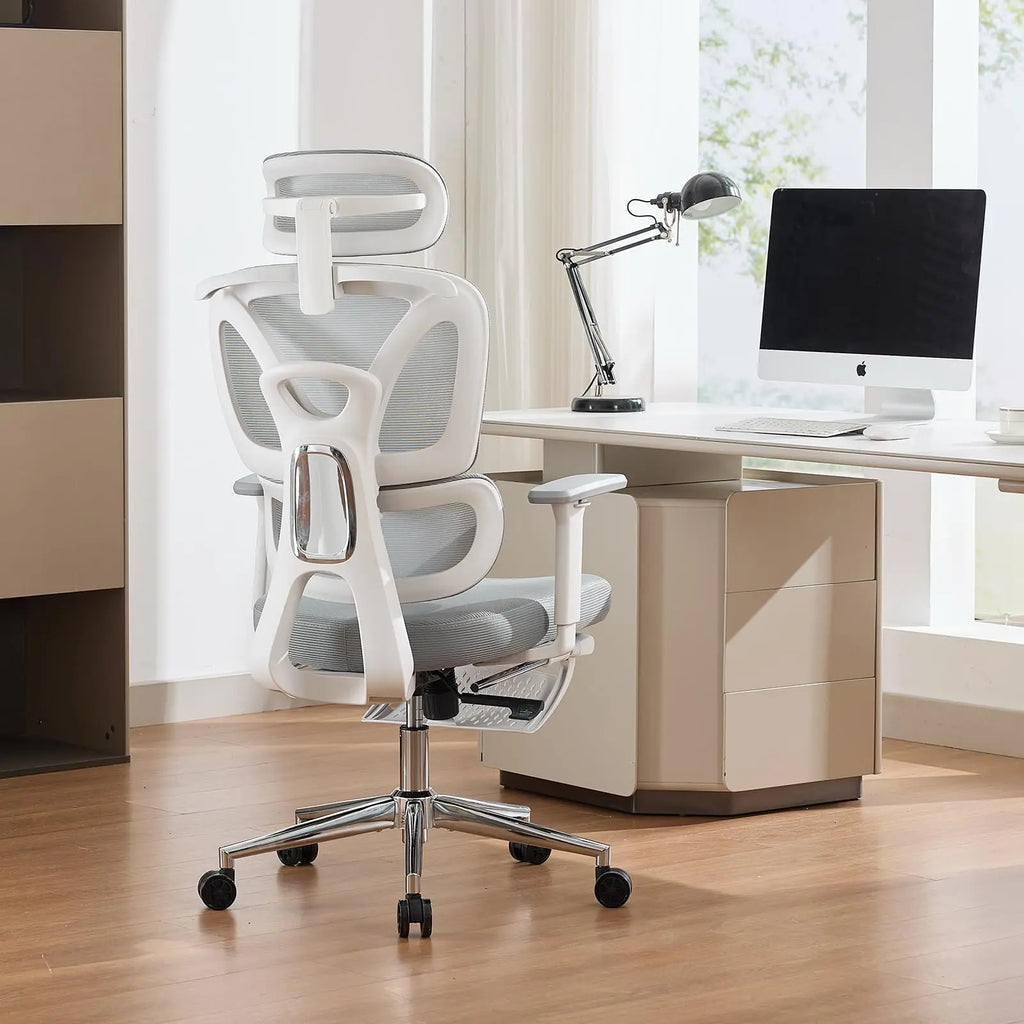 Ergonomic Mesh Office Chair High Back Adjustable Lumbar Support 3D Armrest Headrest Footrest Swivel Chair for Office Home Gaming