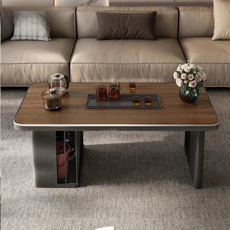 Light luxury wood grain rock slab multi-functional tea table