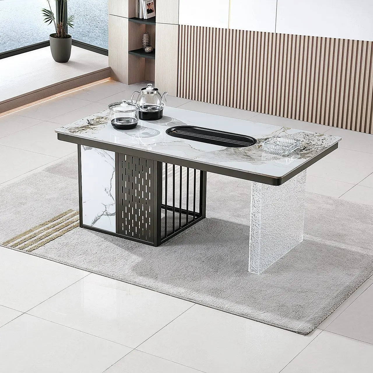 Modern business small apartment office reception tea table living room home affordable simple rock slab kung fu tea table set