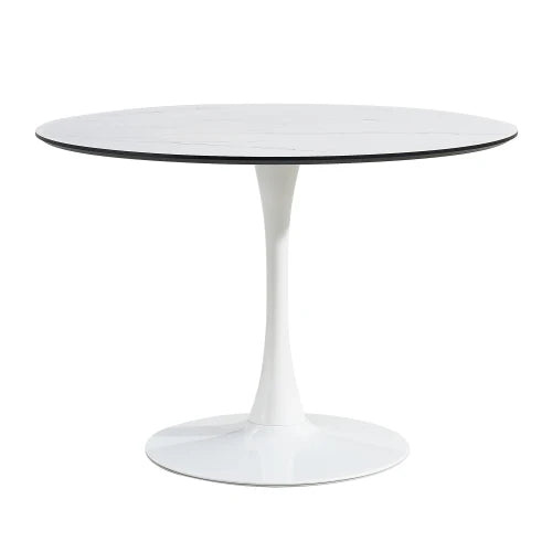 White Round Dining Table, Modern Tulip Kitchen Table,Mid-Century Leisure Table for Small Places, Dining Room, Living Room, Cafe
