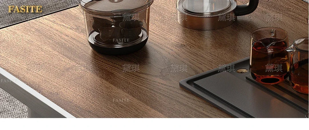 Light luxury wood grain rock slab multi-functional tea table