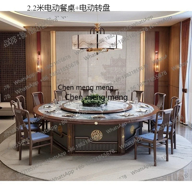 X  Hotel electric, large round table new Chinese solid wood slate, restaurant, dining table