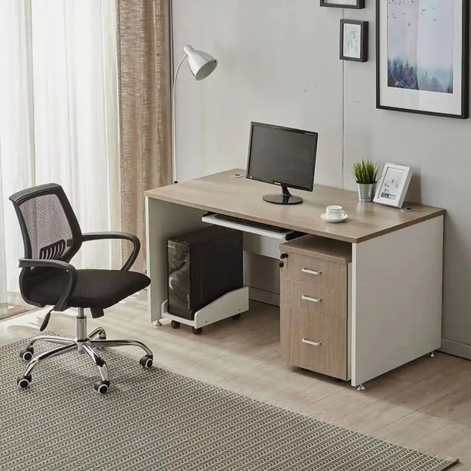Modern Simple Wooden Single Office Computer Desk with Drawer Storage Cabinet Combination for Home Office