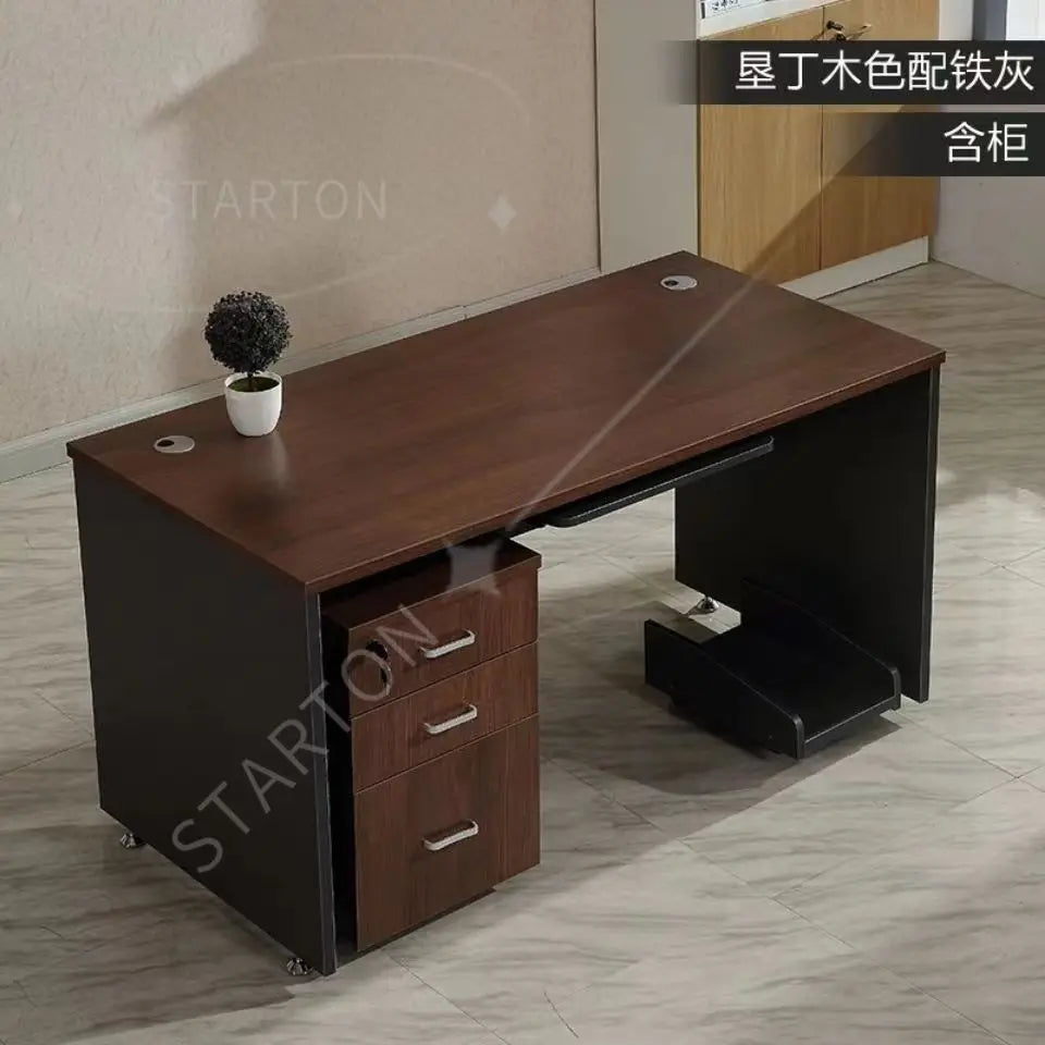 Modern Simple Wooden Single Office Computer Desk with Drawer Storage Cabinet Combination for Home Office