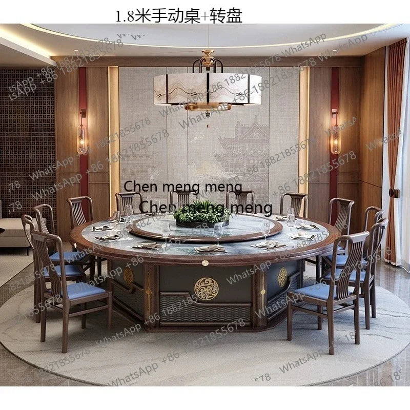 X  Hotel electric, large round table new Chinese solid wood slate, restaurant, dining table
