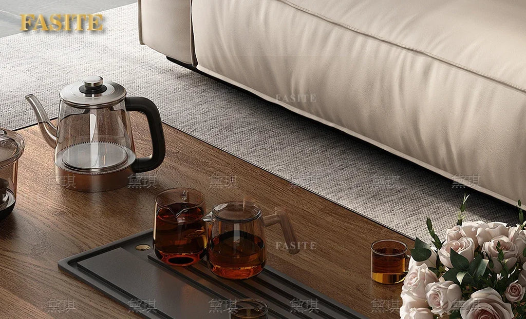 Light luxury wood grain rock slab multi-functional tea table