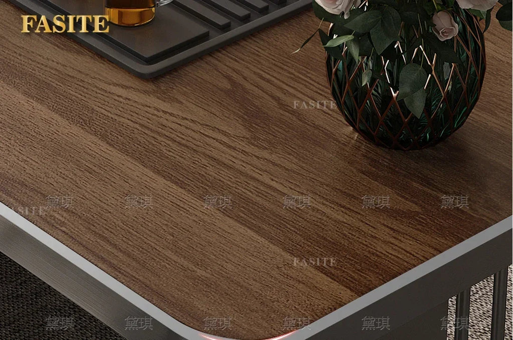 Light luxury wood grain rock slab multi-functional tea table