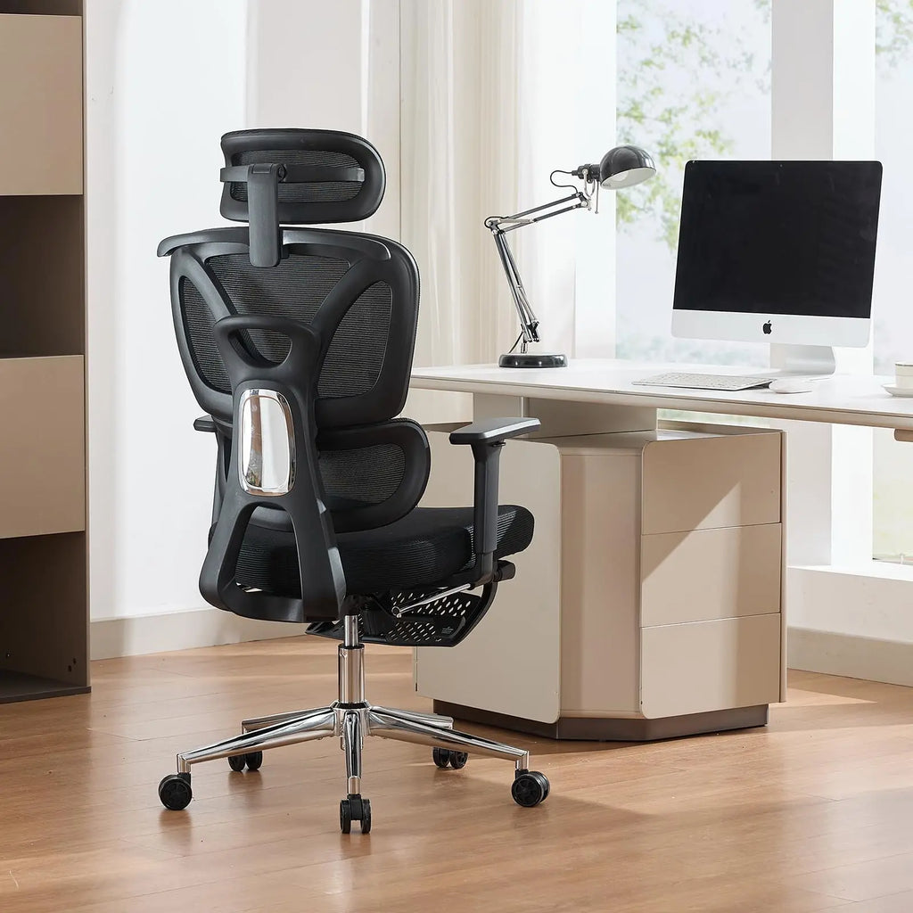 Ergonomic Mesh Office Chair High Back Adjustable Lumbar Support 3D Armrest Headrest Footrest Swivel Chair for Office Home Gaming