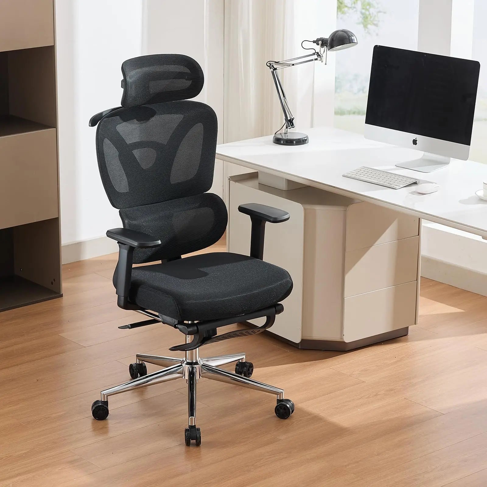 Ergonomic Mesh Office Chair High Back Adjustable Lumbar Support 3D Armrest Headrest Footrest Swivel Chair for Office Home Gaming