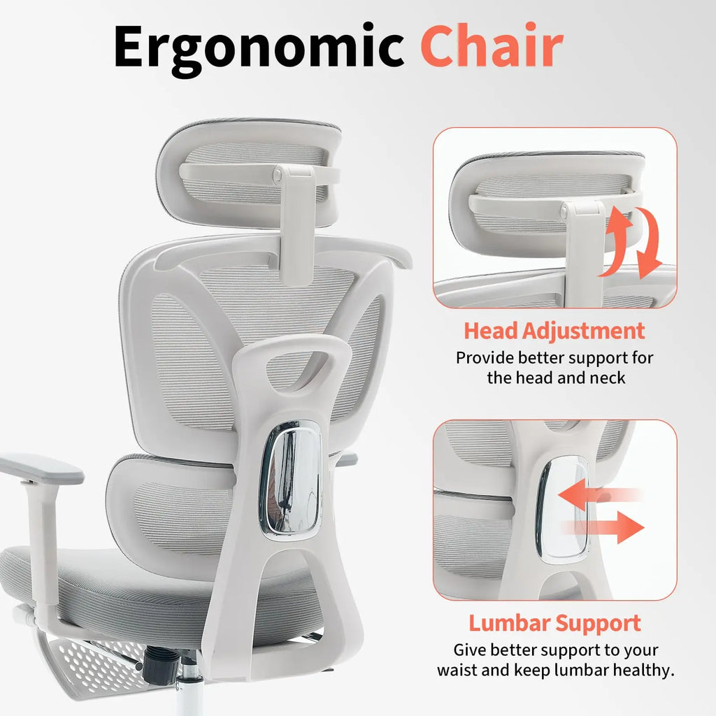 Ergonomic Mesh Office Chair High Back Adjustable Lumbar Support 3D Armrest Headrest Footrest Swivel Chair for Office Home Gaming