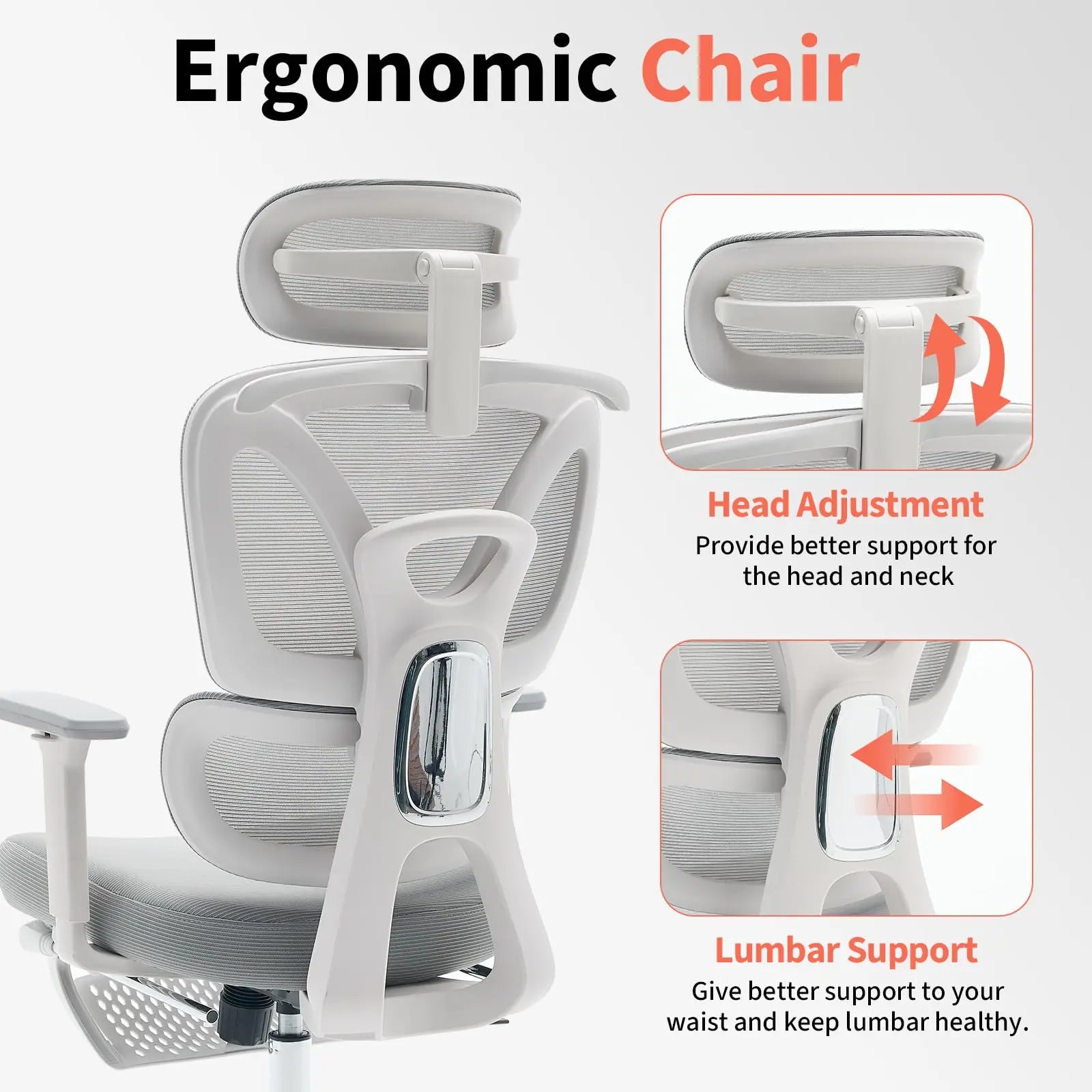 Ergonomic Mesh Office Chair High Back Adjustable Lumbar Support 3D Armrest Headrest Footrest Swivel Chair for Office Home Gaming