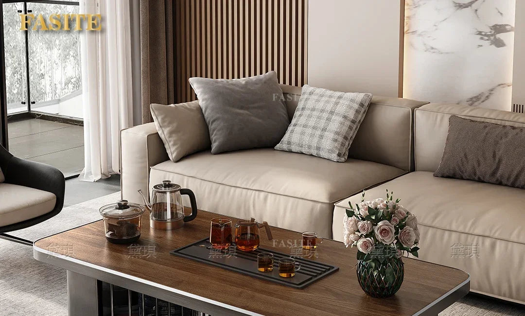 Light luxury wood grain rock slab multi-functional tea table
